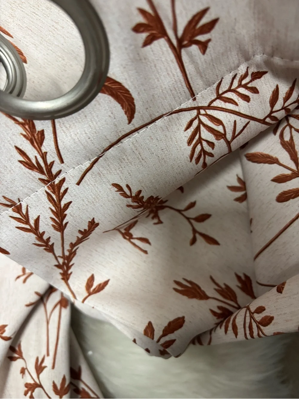 Floral Printed Grommet Curtains in Cream and Brown - Unbrandedu size W52”x L96”